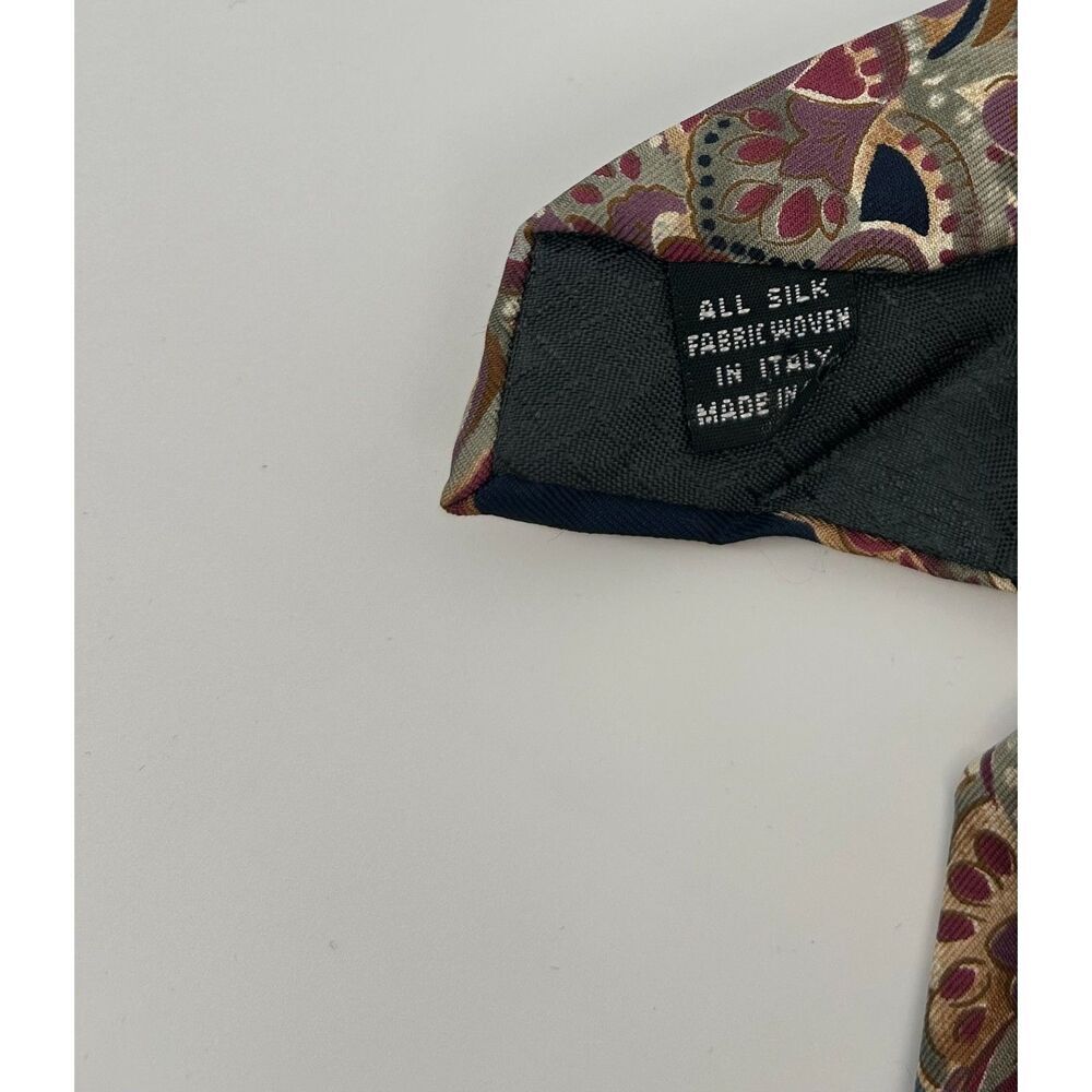 CHRISTIAN DIOR Monsieur Burgundy Multicolor Paisley Silk Necktie 57"L x 3.75"W - Picture 3 of 4
